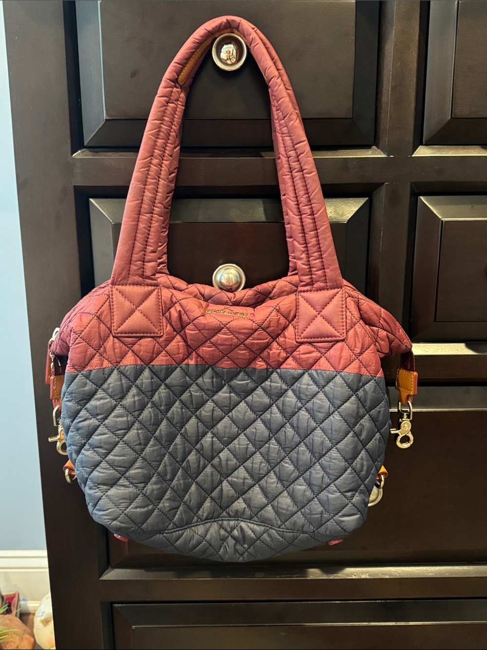 Mz Wallace medium Sutton Quilted Two-Tone Shoulder Bag - Burgundy and Navy